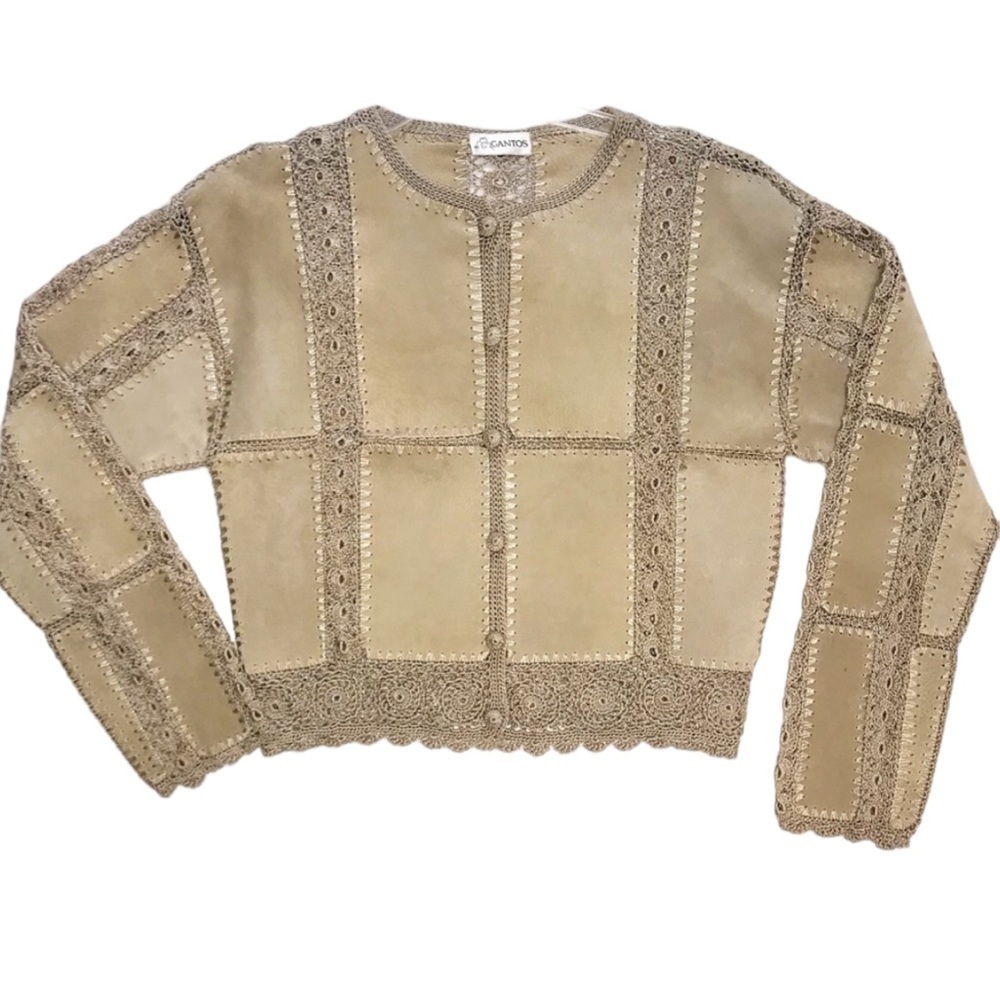 🌻 Gantos Suede leather & Crochet Vintage style jacket. GUC Size medium - Picture 3 of 6